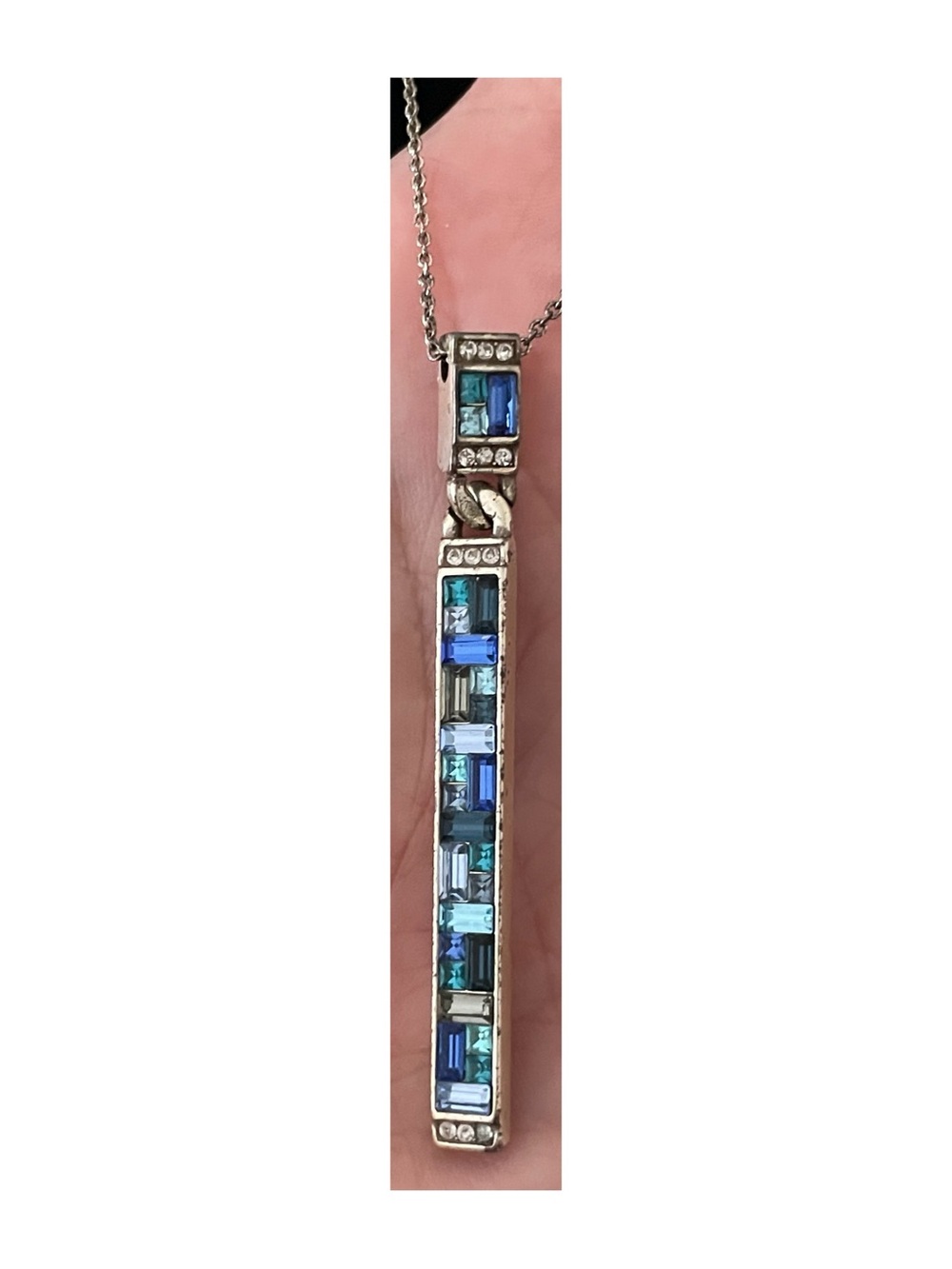 Brighton Sterling Silver Bar Pendant Necklace with Blue Opal Inlay